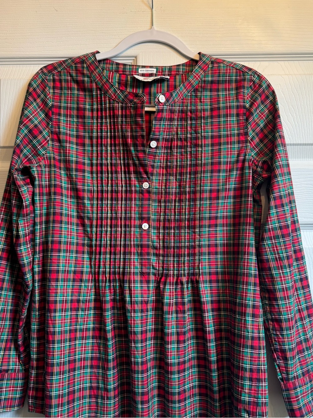 Vineyard Vines Holiday Plaid Button-Front Tunic Top- Red & Green